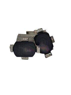 Vintage Onyx Mesh Wrap Cufflinks Silver Tone Metal